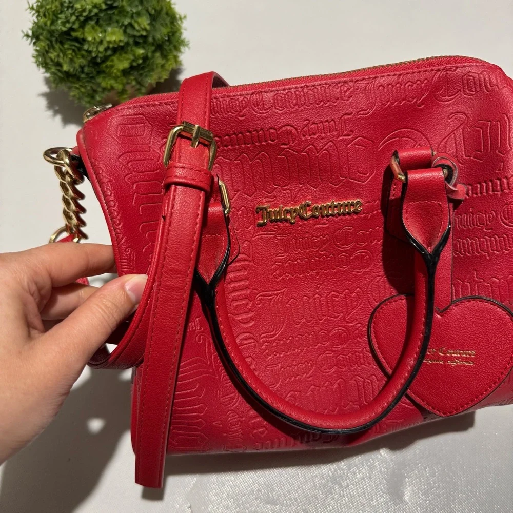 Juicy Couture Red Embossed Top‎ Handle Satchel Shoulder Bag Purse